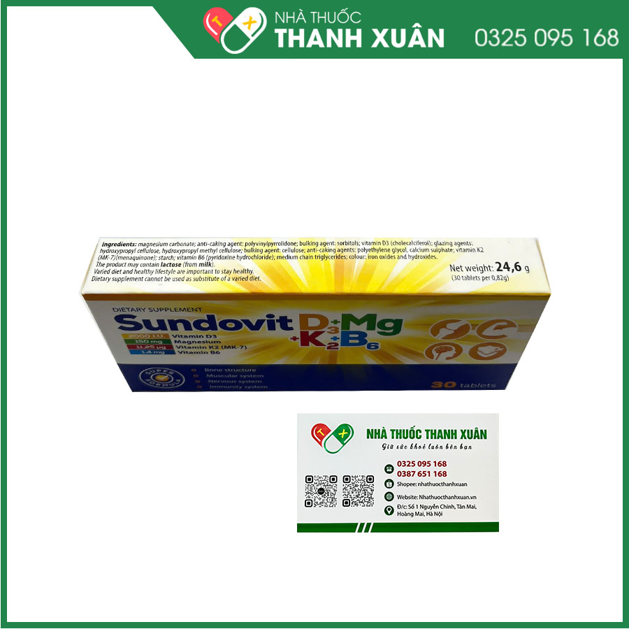 Thuốc Sundovit D3 + Mg + K2 + B6 hỗ trợ xương, răng phát triển